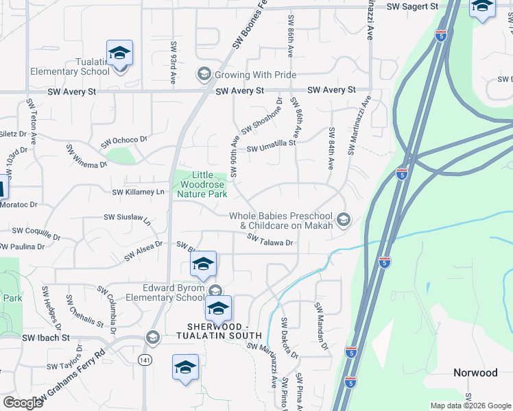 map of restaurants, bars, coffee shops, grocery stores, and more near 21238 Southwest 90th Avenue in Tualatin