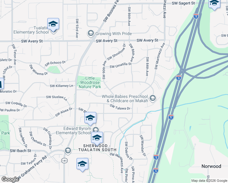map of restaurants, bars, coffee shops, grocery stores, and more near 21238 Southwest 90th Avenue in Tualatin