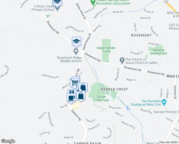 map of restaurants, bars, coffee shops, grocery stores, and more near 20305 South Hoodview Avenue in West Linn