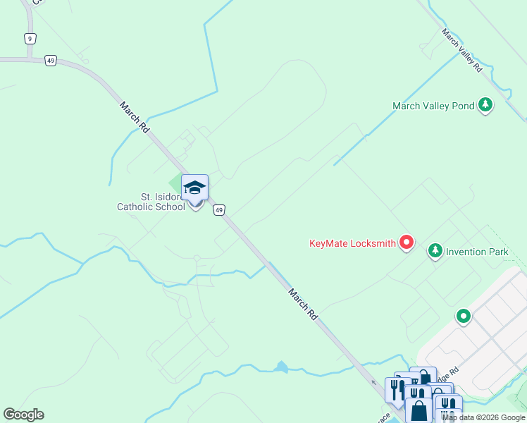 map of restaurants, bars, coffee shops, grocery stores, and more near 105 Tonic Crescent in Ottawa