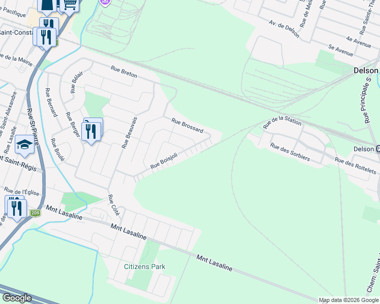 map of restaurants, bars, coffee shops, grocery stores, and more near 106 Rue Boisjoli in Saint-Constant