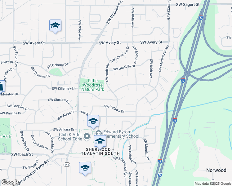 map of restaurants, bars, coffee shops, grocery stores, and more near 21216 Southwest 90th Avenue in Tualatin