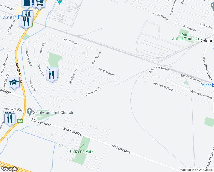 map of restaurants, bars, coffee shops, grocery stores, and more near 106 Rue Boisjoli in Saint-Constant