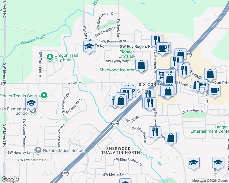 map of restaurants, bars, coffee shops, grocery stores, and more near 21037 Houston Drive in Sherwood