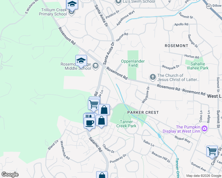 map of restaurants, bars, coffee shops, grocery stores, and more near 20295 South Hoodview Avenue in West Linn