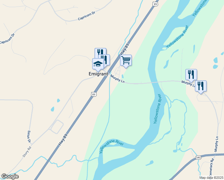 map of restaurants, bars, coffee shops, grocery stores, and more near in Emigrant