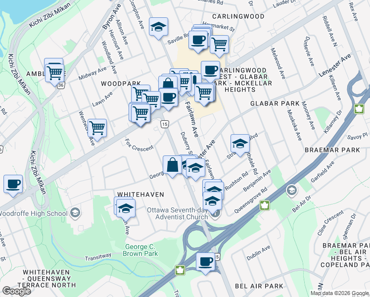 map of restaurants, bars, coffee shops, grocery stores, and more near 870 Duberry Street in Ottawa