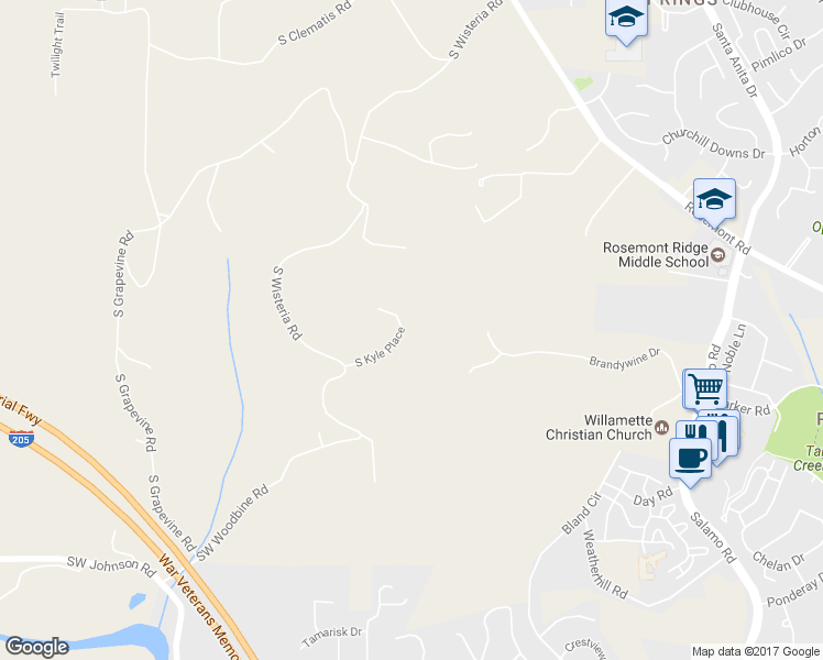 map of restaurants, bars, coffee shops, grocery stores, and more near 1512 South Kyle PIace in West Linn