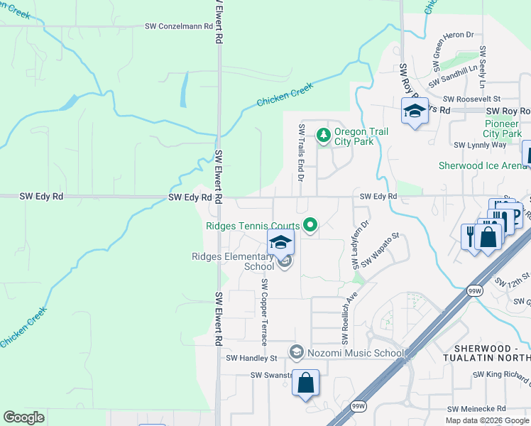 map of restaurants, bars, coffee shops, grocery stores, and more near 18274 Southwest Elderberry Lane in West Linn