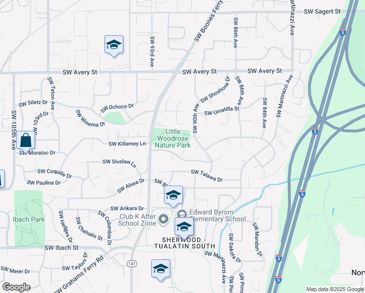 map of restaurants, bars, coffee shops, grocery stores, and more near 21145 Southwest Arapaho Court in Tualatin