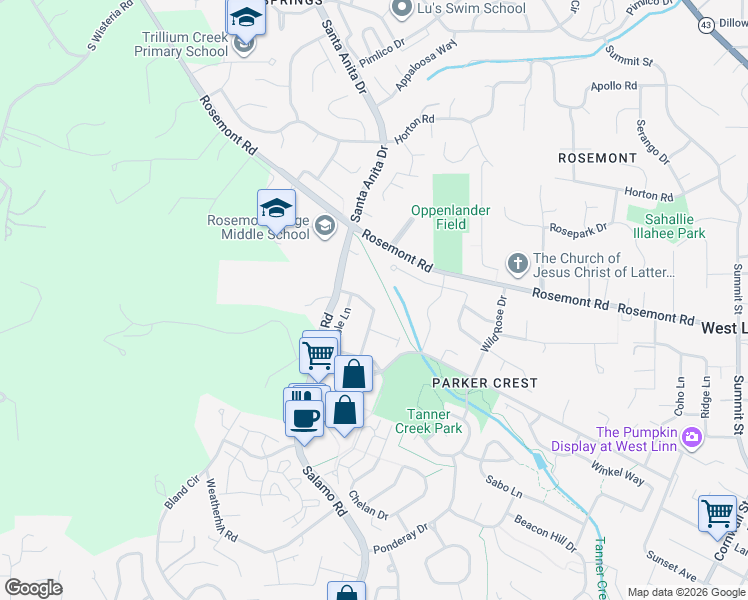 map of restaurants, bars, coffee shops, grocery stores, and more near 20213 Hoodview Avenue in West Linn