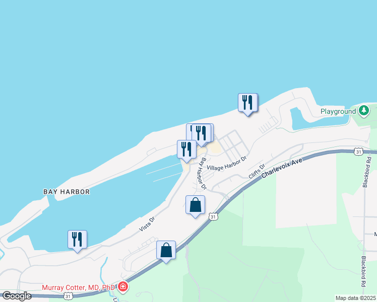 map of restaurants, bars, coffee shops, grocery stores, and more near 3991 West Beach Street in Petoskey