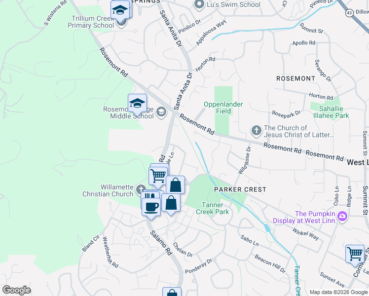 map of restaurants, bars, coffee shops, grocery stores, and more near 20275 Hoodview Avenue in West Linn