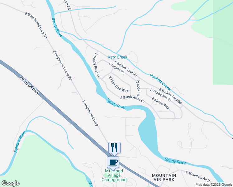 map of restaurants, bars, coffee shops, grocery stores, and more near 64887 East Pine Tree Way in Rhododendron
