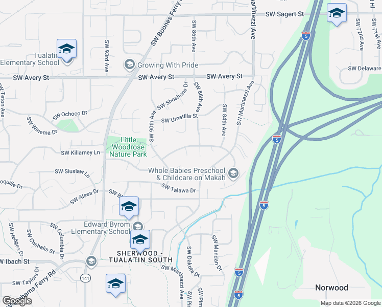 map of restaurants, bars, coffee shops, grocery stores, and more near 21104 Southwest Jameco Court in Tualatin