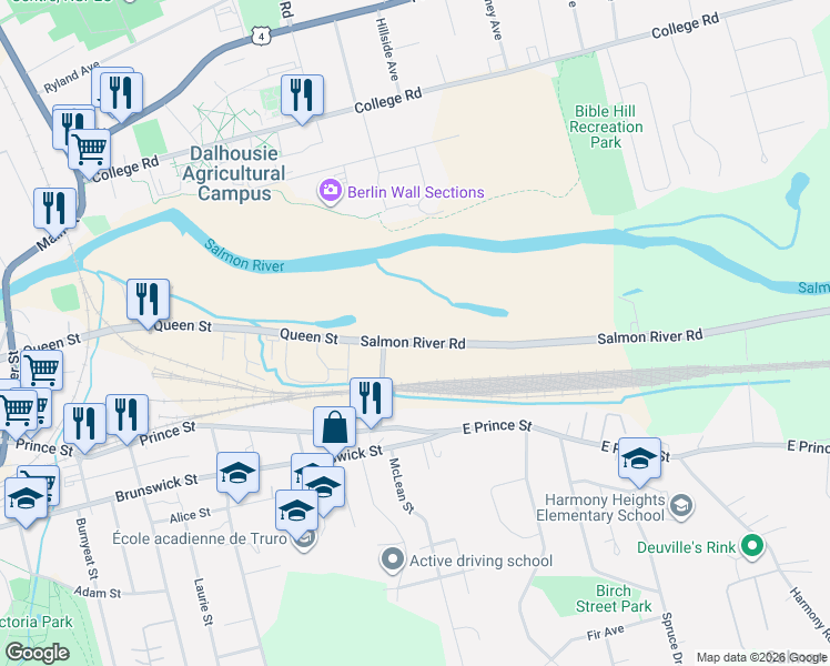 map of restaurants, bars, coffee shops, grocery stores, and more near 1442 Salmon River Road in Salmon River