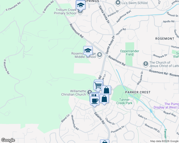 map of restaurants, bars, coffee shops, grocery stores, and more near 22049 Willamette Drive in West Linn