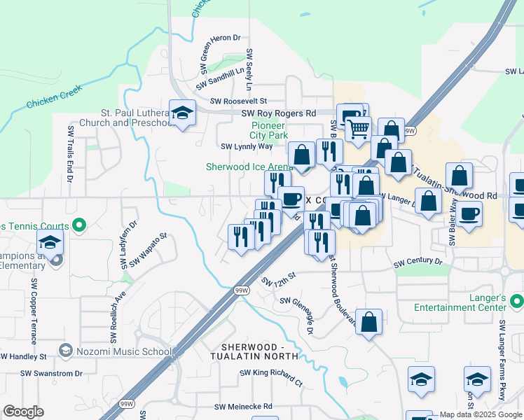 map of restaurants, bars, coffee shops, grocery stores, and more near 16852 Southwest Edy Road in Sherwood