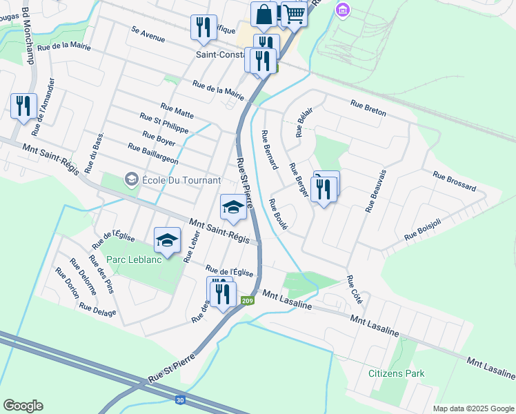 map of restaurants, bars, coffee shops, grocery stores, and more near 200 Rue Saint Pierre in Saint-Constant