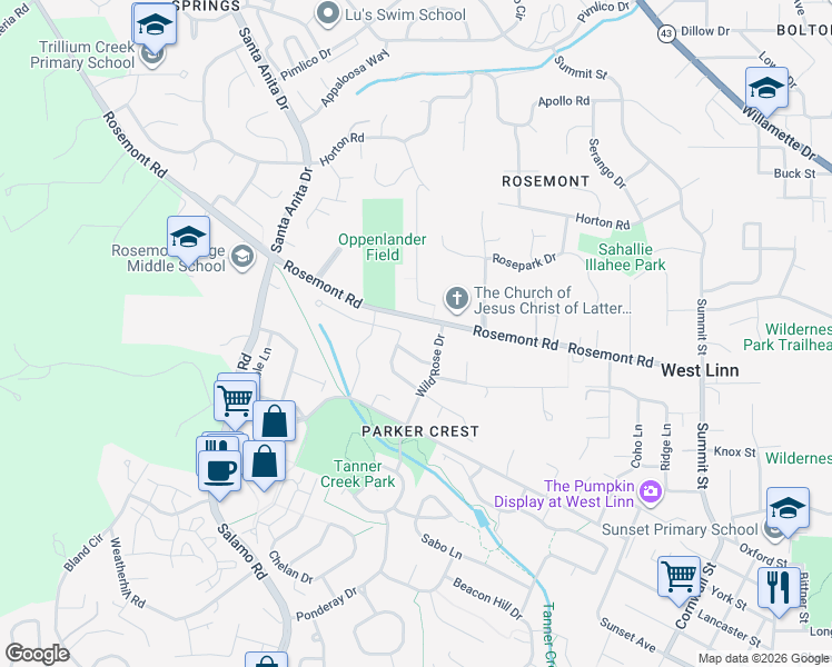 map of restaurants, bars, coffee shops, grocery stores, and more near 4035 Heron Dr in West Linn