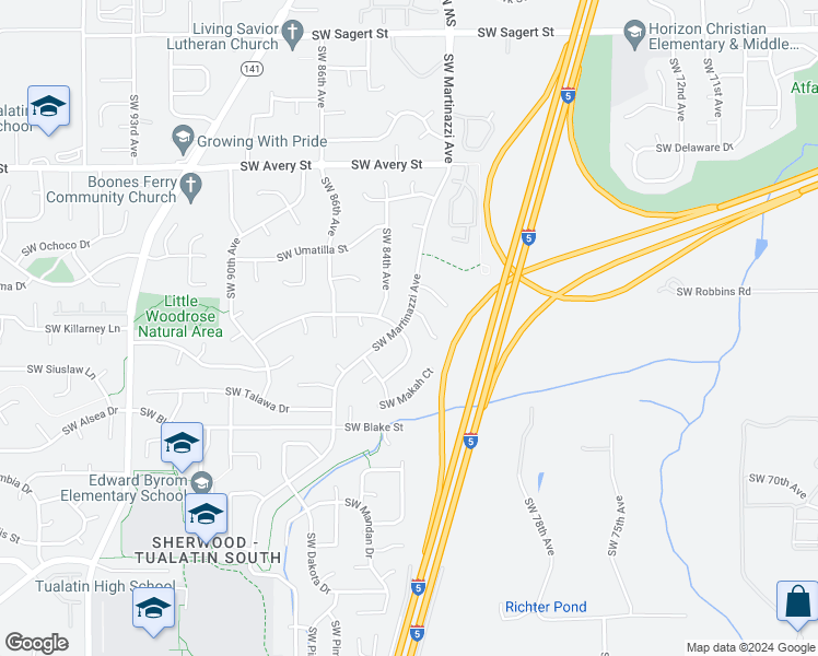 map of restaurants, bars, coffee shops, grocery stores, and more near 21150 Southwest Iroquois Drive in Tualatin