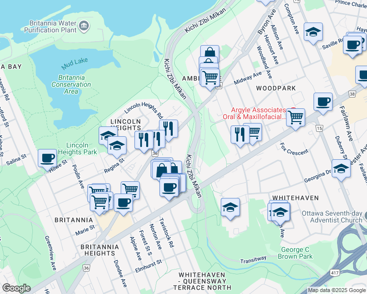 map of restaurants, bars, coffee shops, grocery stores, and more near 1310 Richmond Road in Ottawa