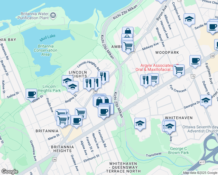 map of restaurants, bars, coffee shops, grocery stores, and more near 1310 Richmond Road in Ottawa