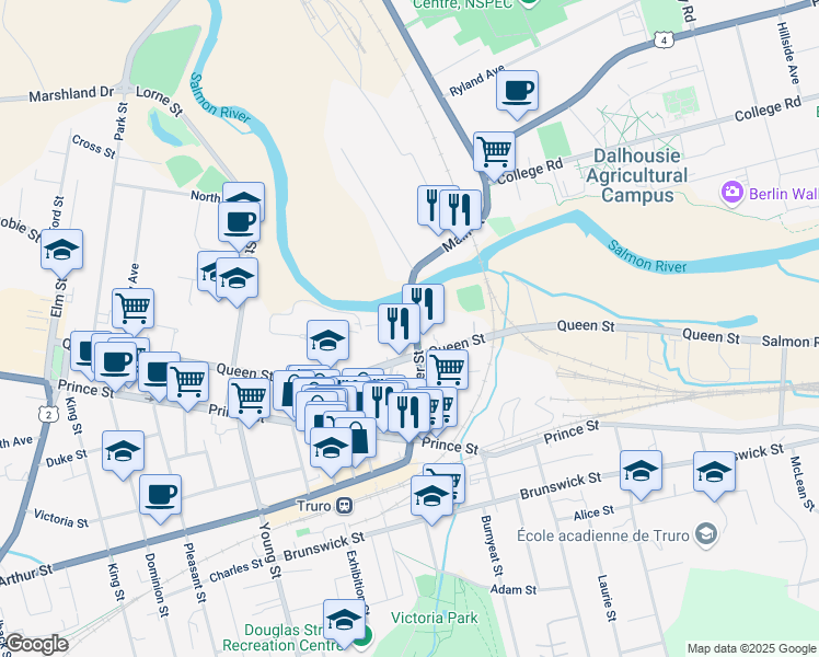 map of restaurants, bars, coffee shops, grocery stores, and more near 8 Mill Street in Truro
