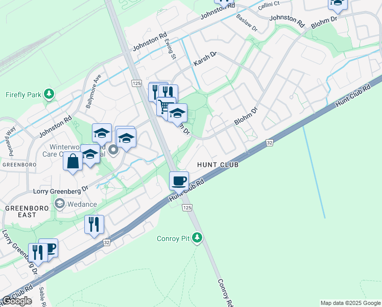 map of restaurants, bars, coffee shops, grocery stores, and more near 62 Briston Private in Ottawa