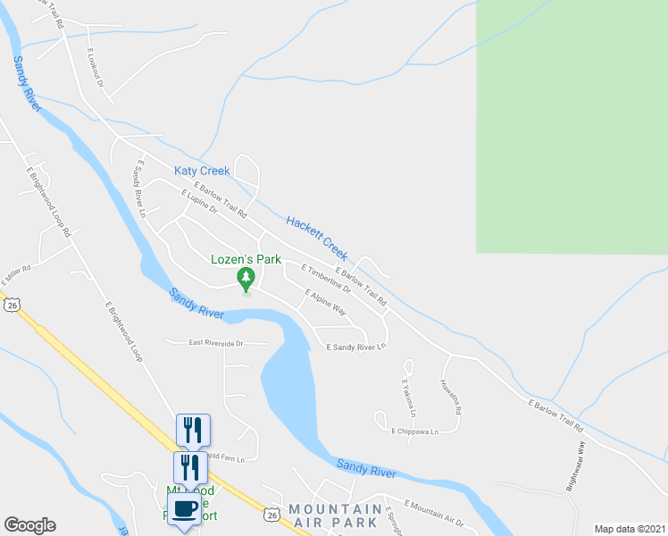map of restaurants, bars, coffee shops, grocery stores, and more near East Barlow Trail Road in Clackamas County
