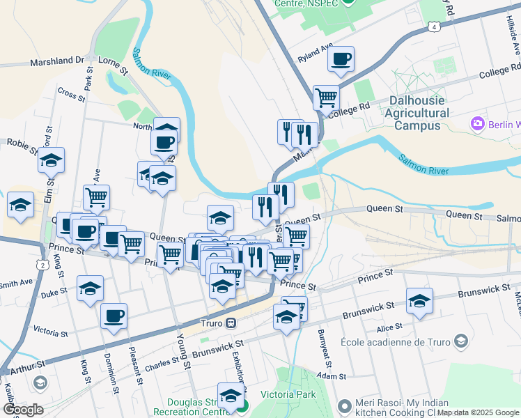 map of restaurants, bars, coffee shops, grocery stores, and more near 32 Bayview Street in Truro