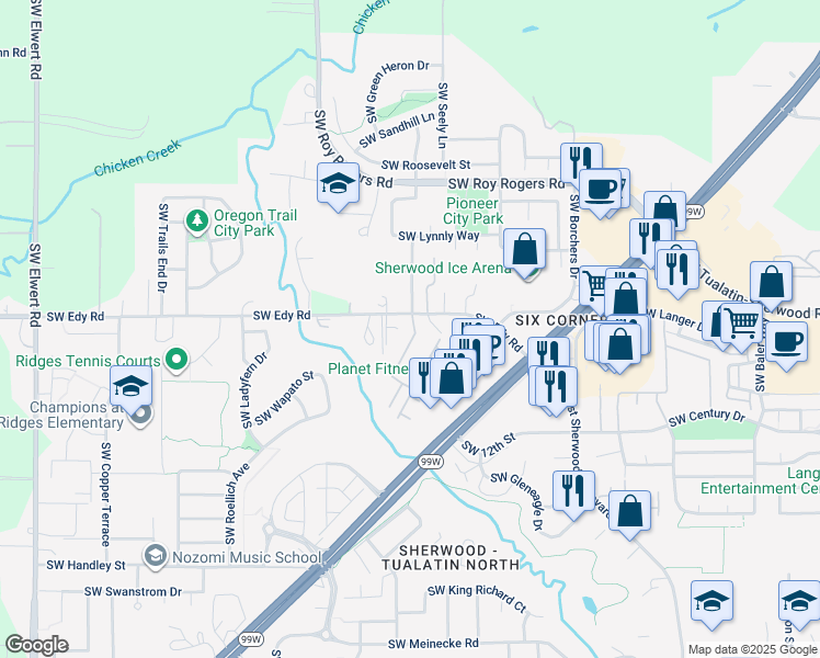 map of restaurants, bars, coffee shops, grocery stores, and more near 21037 Houston Drive in Sherwood