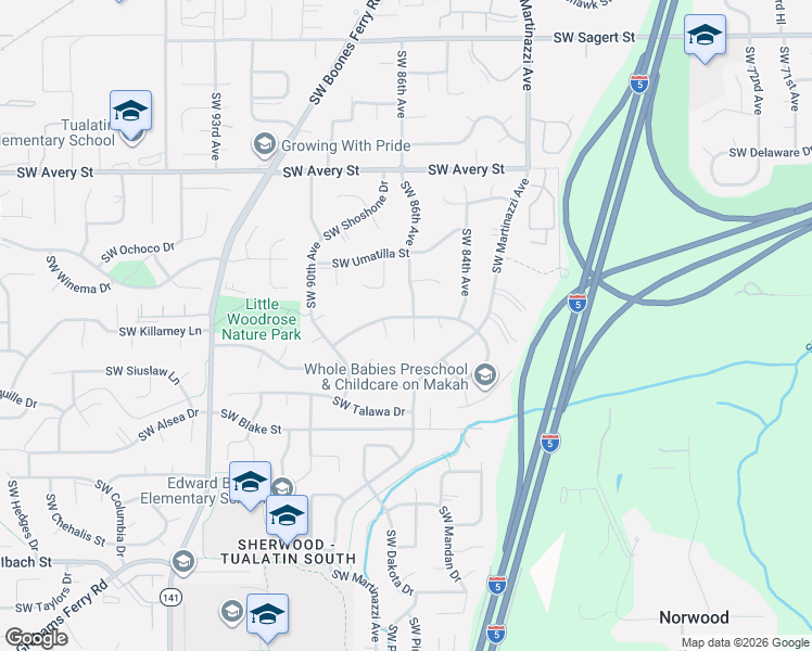 map of restaurants, bars, coffee shops, grocery stores, and more near 21080 Southwest Jameco Court in Tualatin