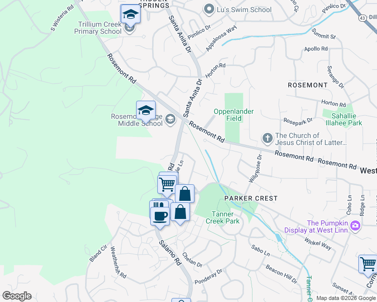 map of restaurants, bars, coffee shops, grocery stores, and more near 20201 South Hoodview Avenue in West Linn