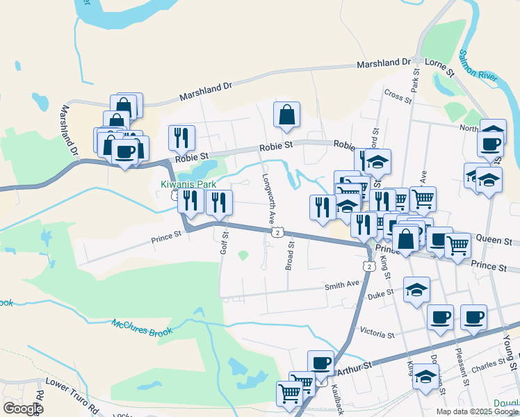 map of restaurants, bars, coffee shops, grocery stores, and more near 34 Pattillo Avenue in Truro
