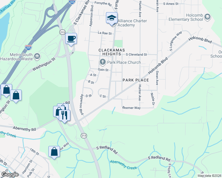 map of restaurants, bars, coffee shops, grocery stores, and more near 16496 Front Avenue in Oregon City