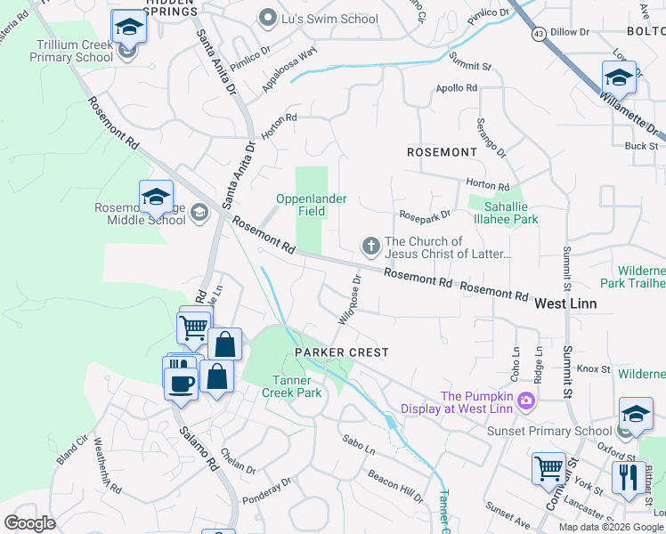 map of restaurants, bars, coffee shops, grocery stores, and more near 4035 Heron Dr in West Linn