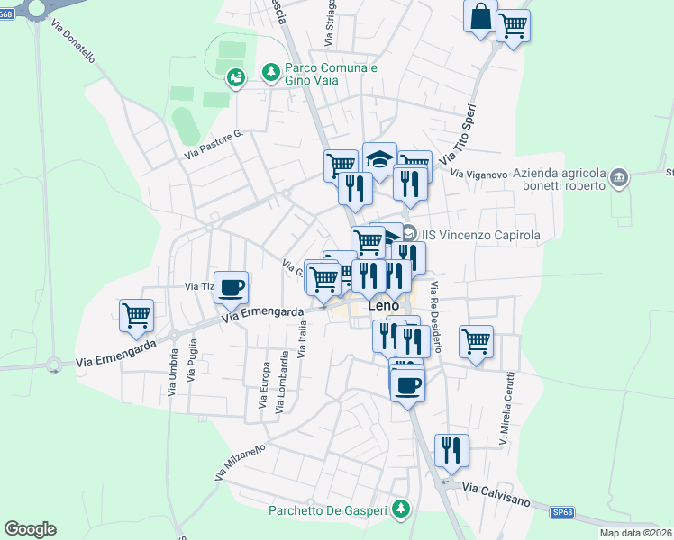 map of restaurants, bars, coffee shops, grocery stores, and more near 29 Via Damonte in Leno
