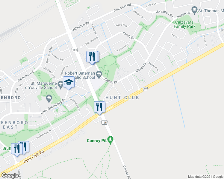 map of restaurants, bars, coffee shops, grocery stores, and more near 3 Briston Private in Ottawa