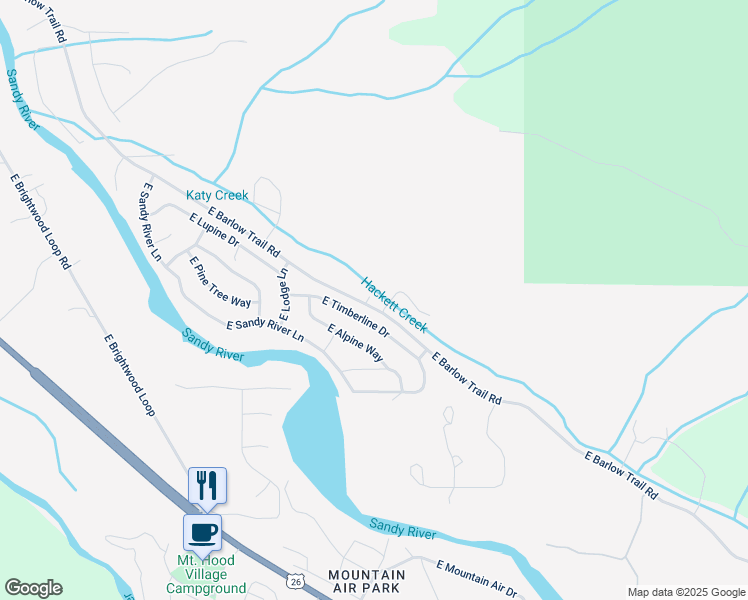 map of restaurants, bars, coffee shops, grocery stores, and more near 21580 East Hackett Creek Court in Rhododendron