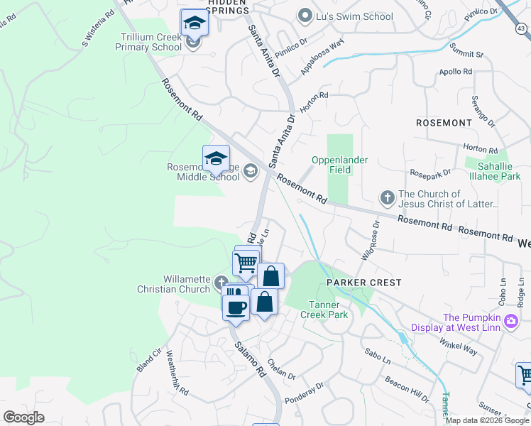map of restaurants, bars, coffee shops, grocery stores, and more near 20123 Hoodview Avenue in West Linn