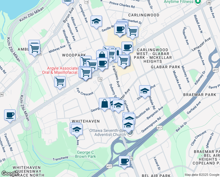 map of restaurants, bars, coffee shops, grocery stores, and more near 862 Duberry Street in Ottawa