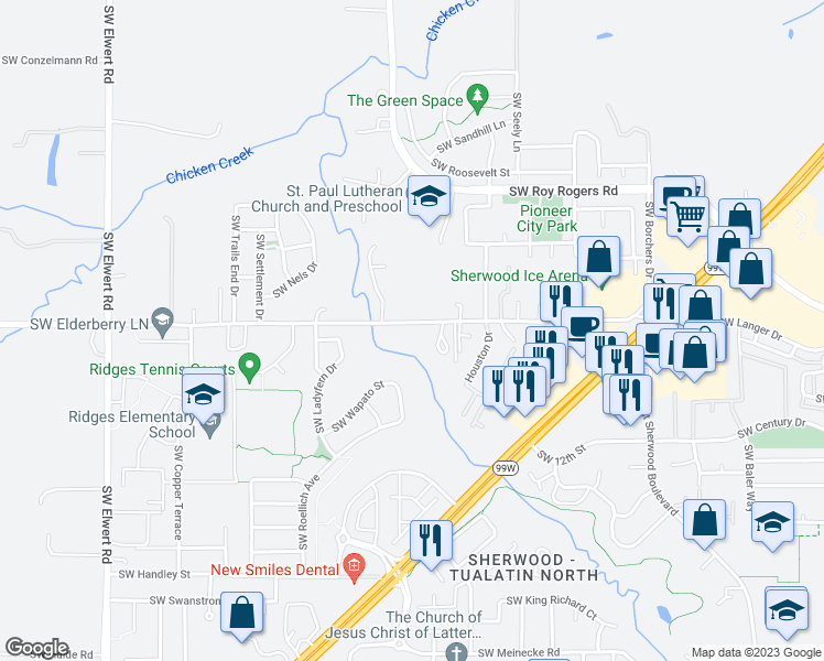 map of restaurants, bars, coffee shops, grocery stores, and more near 17414 Southwest Edy Road in Sherwood