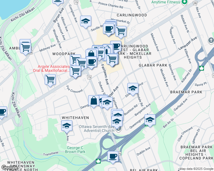 map of restaurants, bars, coffee shops, grocery stores, and more near 860 Fairlawn Avenue in Ottawa