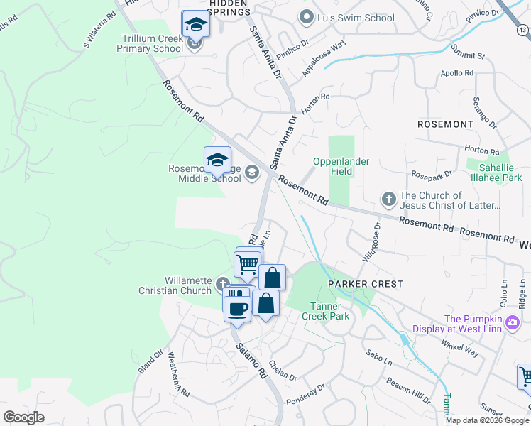 map of restaurants, bars, coffee shops, grocery stores, and more near 20111 Hoodview Avenue in West Linn