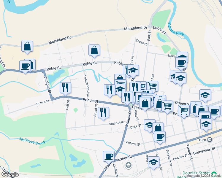 map of restaurants, bars, coffee shops, grocery stores, and more near 435 Prince Street in Truro
