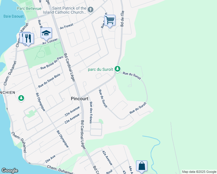 map of restaurants, bars, coffee shops, grocery stores, and more near 900 Rue des Sorbiers in Pincourt