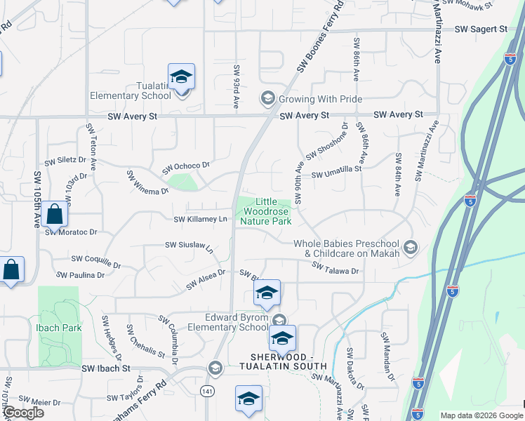 map of restaurants, bars, coffee shops, grocery stores, and more near 9241 Southwest Arapaho Road in Tualatin