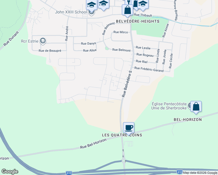 map of restaurants, bars, coffee shops, grocery stores, and more near 2357 Rue Harold-Cooke in Sherbrooke