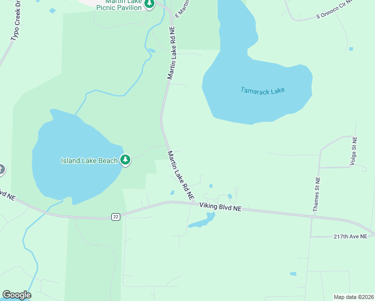 map of restaurants, bars, coffee shops, grocery stores, and more near 21943 Martin Lake Road Northeast in Stacy